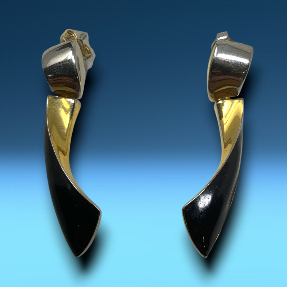 Vintage 1980's Napier Mixed Metal Tone Enamel Dangle Earrings Pierced Couture